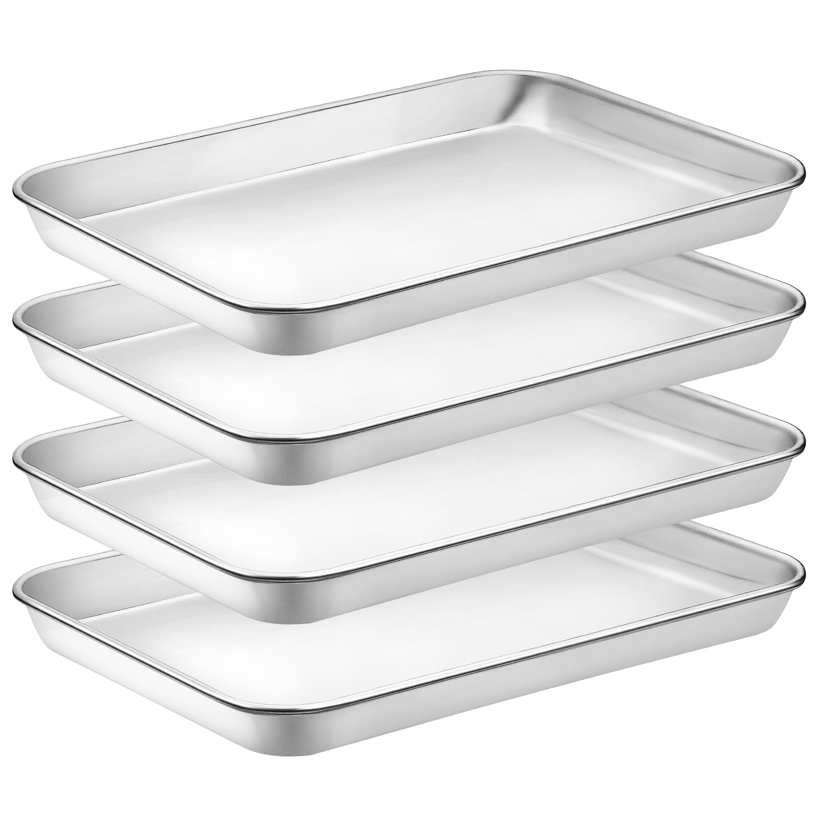 CEKEE four-piece stainless steel baking sheets set, oven-ready and space-saving.