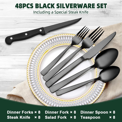 CEKEE black flatware on table with mirror-polished finish for elegance