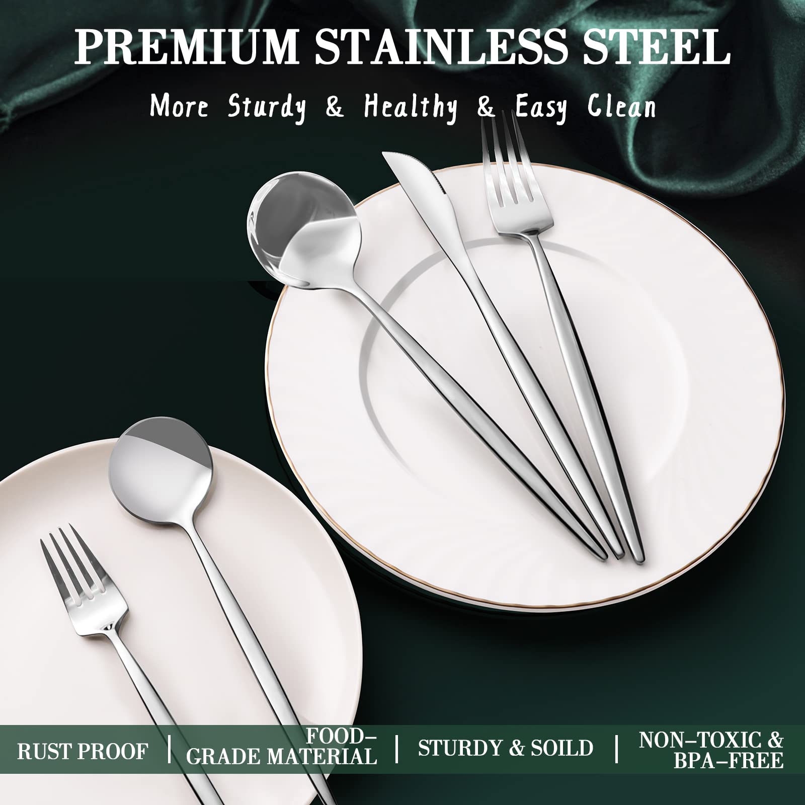CEKEE dishwasher-safe silverware set for easy cleanup.