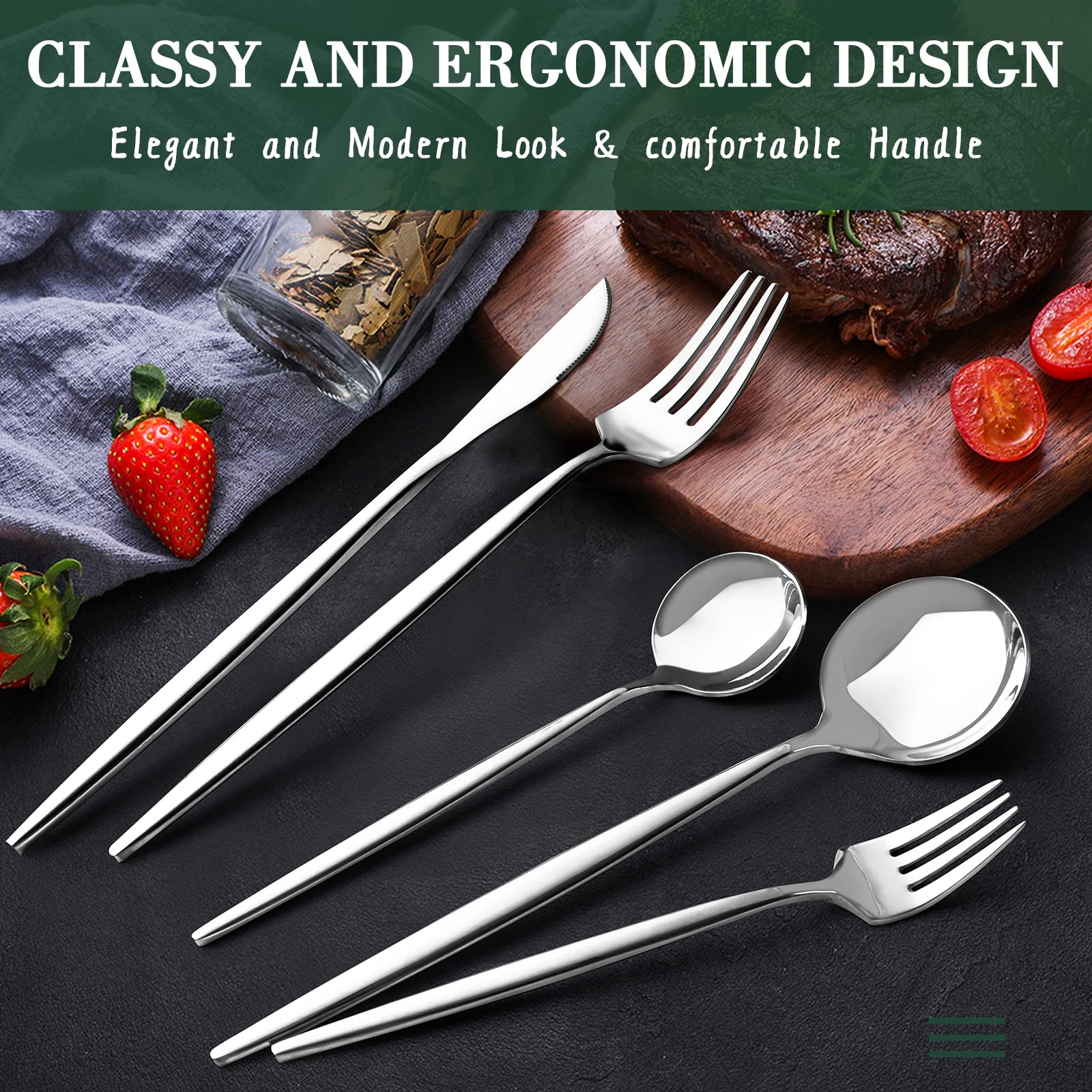 CEKEE ergonomic round-handle flatware for comfortable dining.