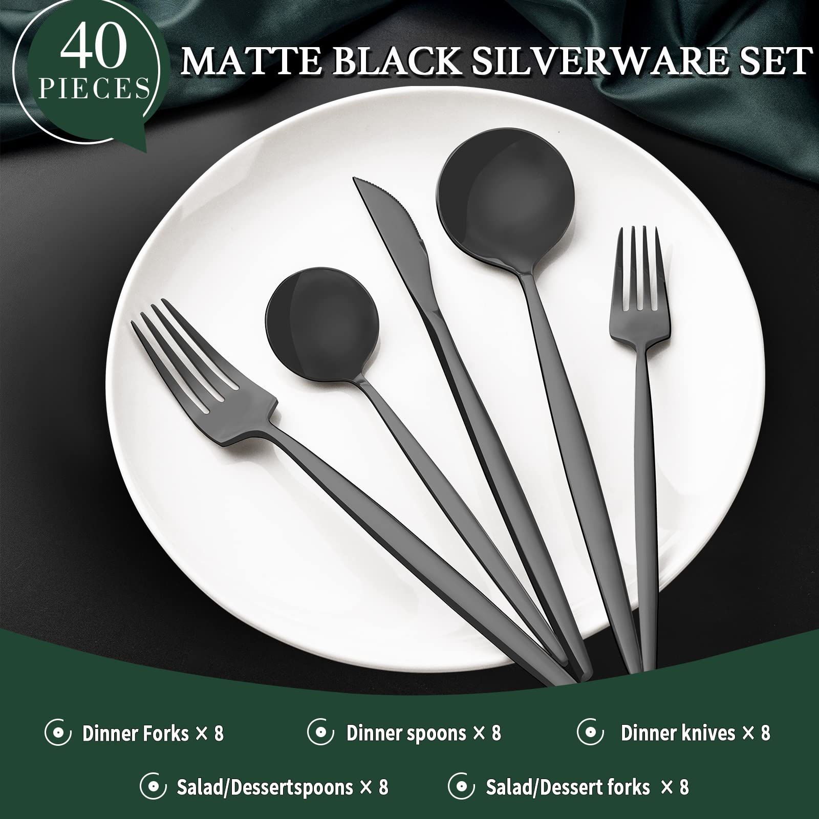 CEKEE matte black dinner fork with slim handle design for comfortable use.