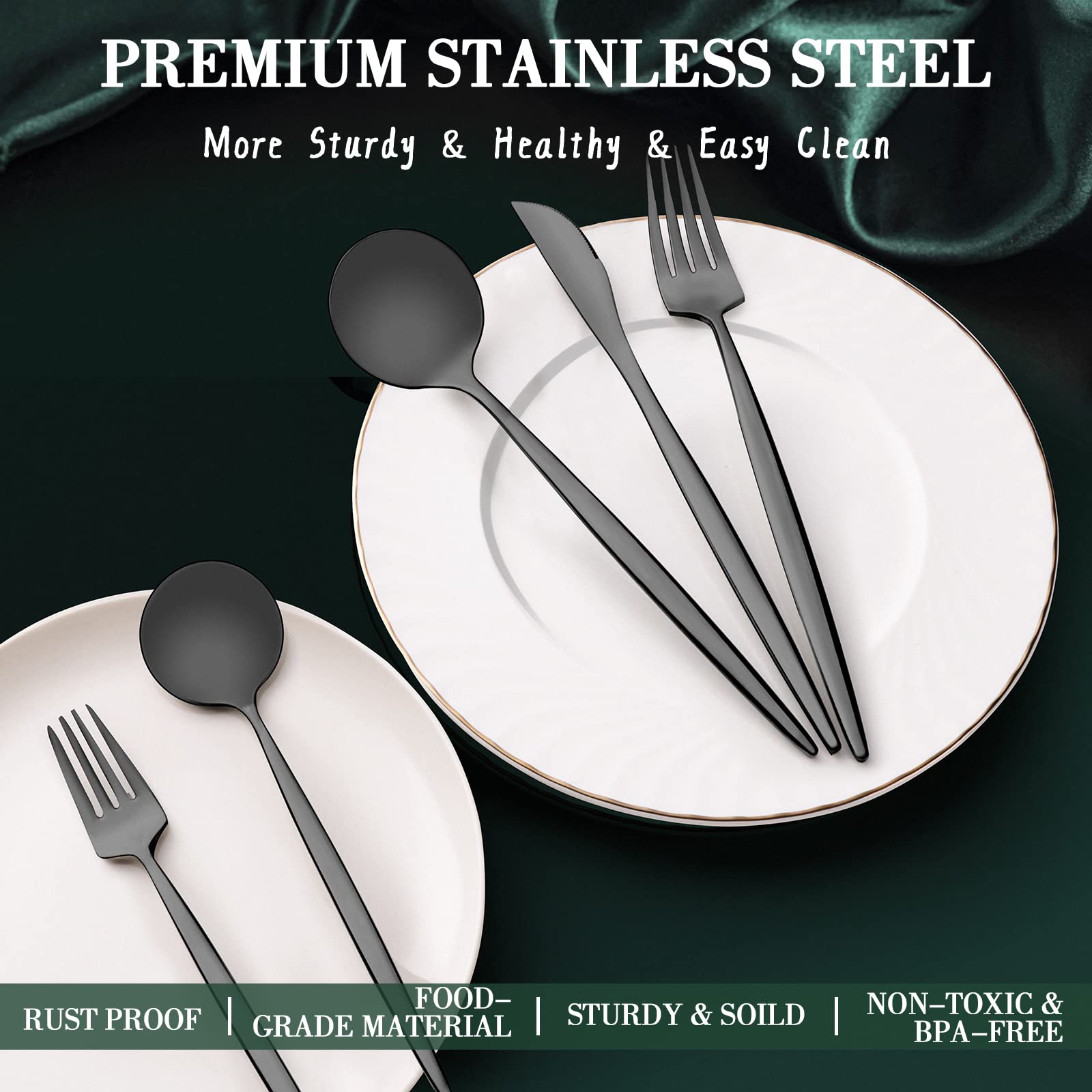 CEKEE matte black dinner spoon offering a balanced grip for meals.