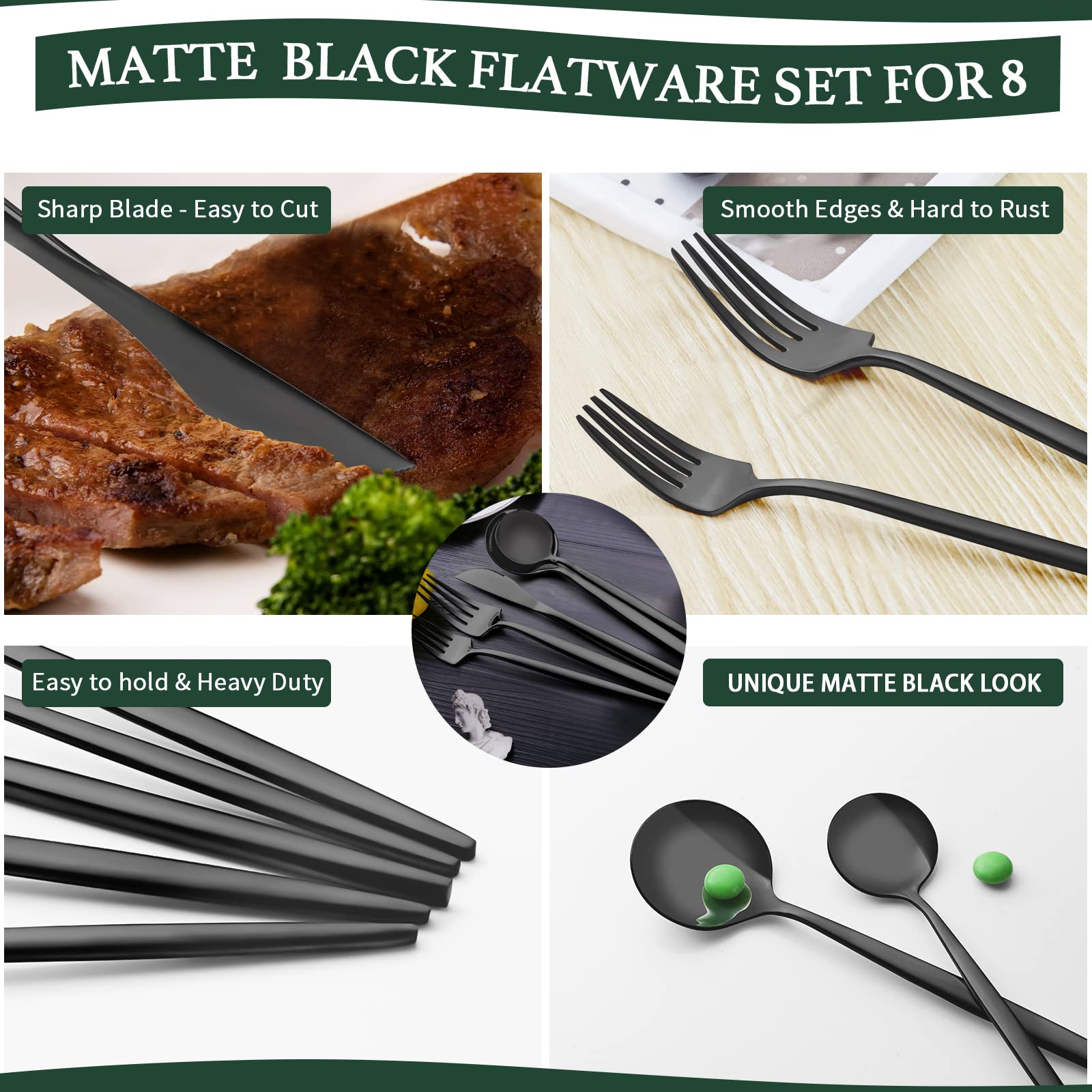 CEKEE matte black teaspoon ideal for coffee, tea, and desserts.