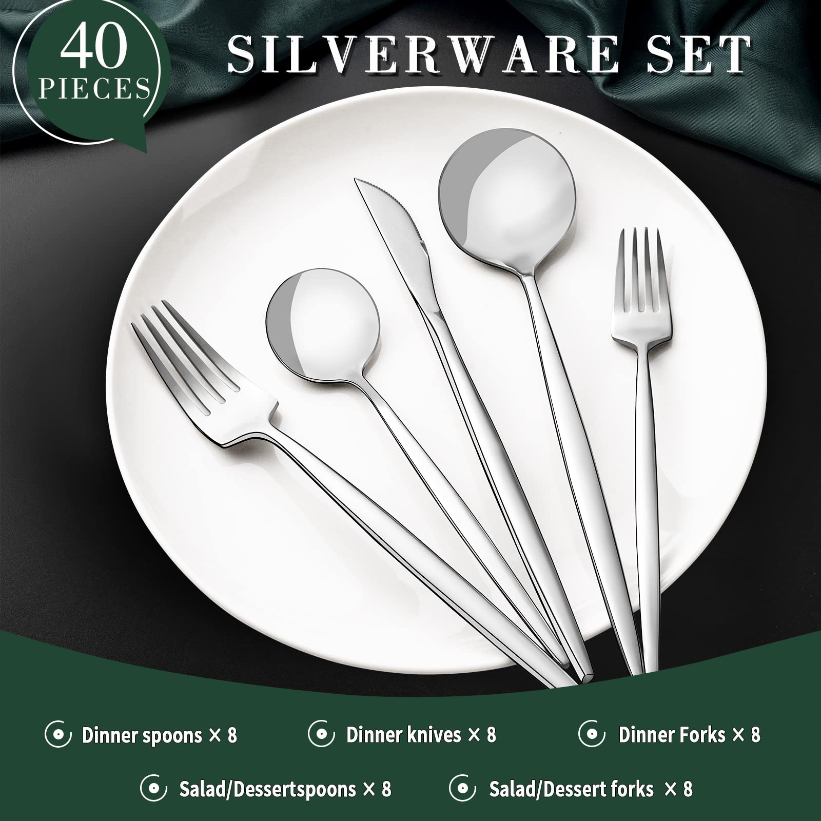 CEKEE mirror-polished flatware close-up highlighting smooth surfaces.