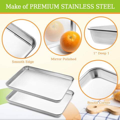 CEKEE stainless-steel cookie sheets, mirror finish close-up, smooth surface reduces sticking.