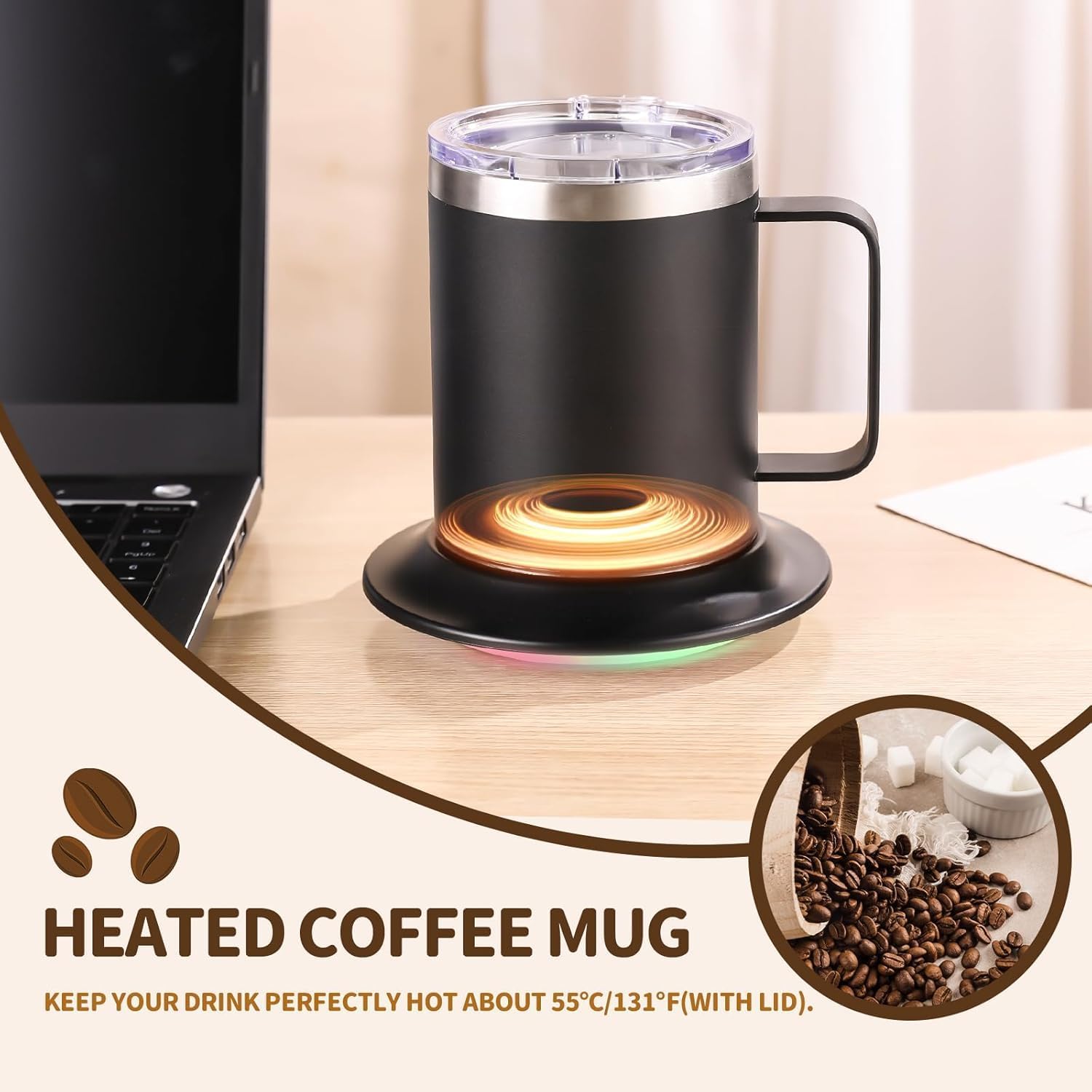 Cemsiupin heated mug ergonomic handle for safe grip