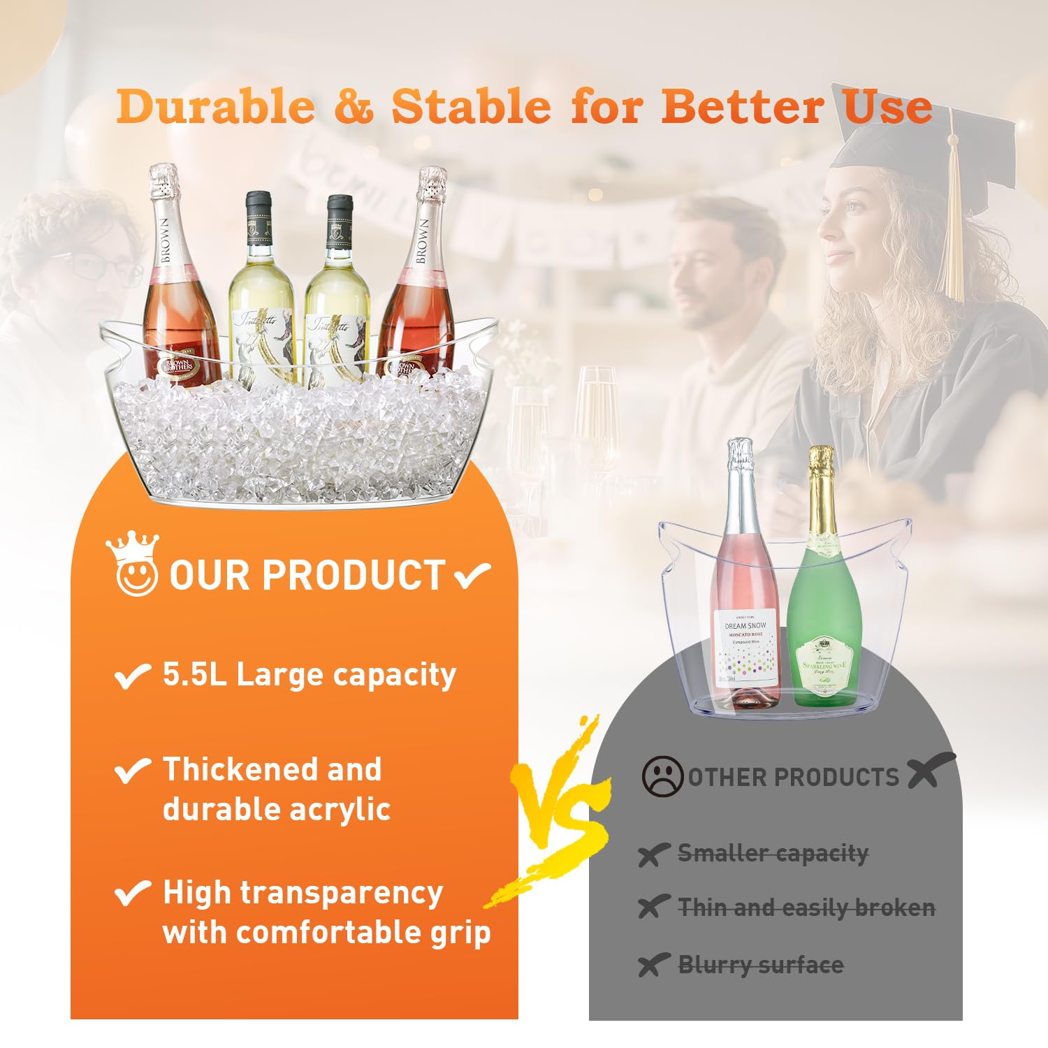Cenjeery beverage tub transparent design to monitor ice