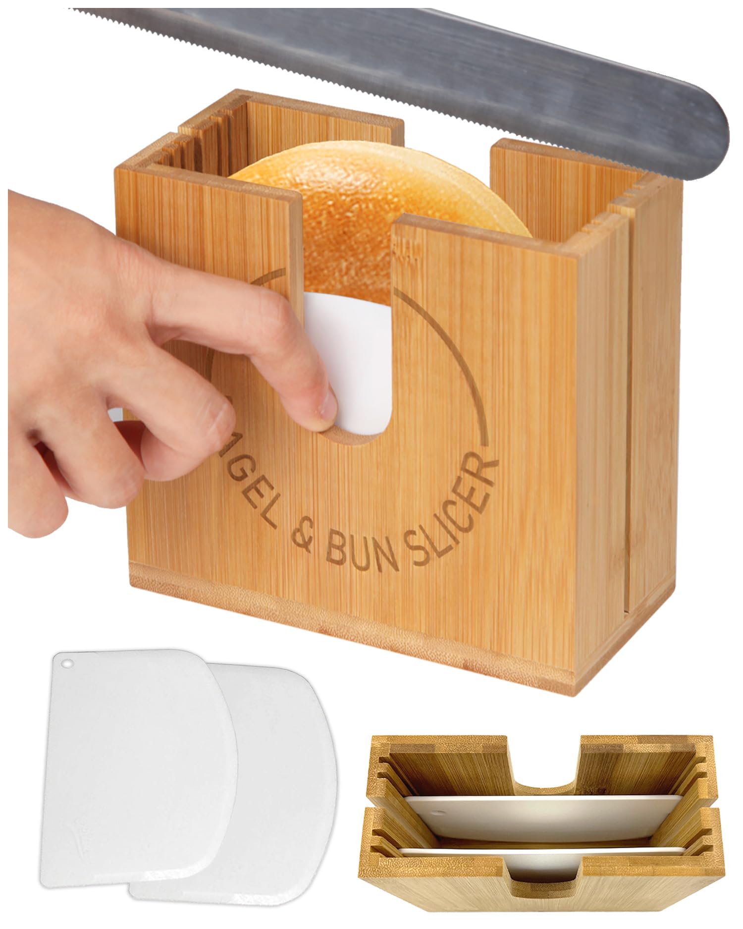 cenleoha bagel slicer holder with bamboo base for stable slicing