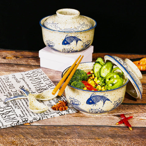 Ceraozmus ceramic ramen bowl on table with chopsticks creates traditional ambiance.