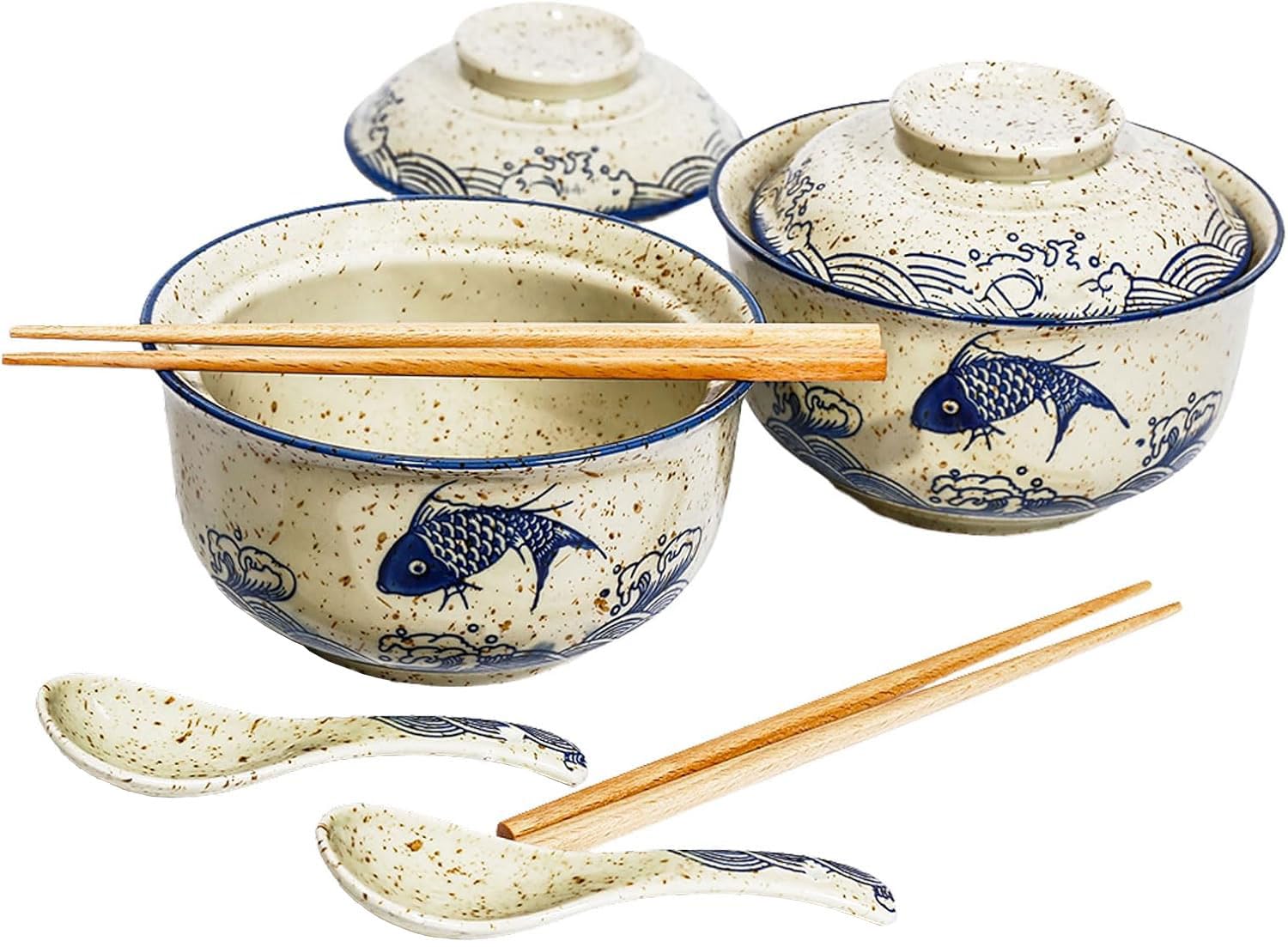 Ceraozmus ramen bowl set 800ml with lid keeps soup warm at table.