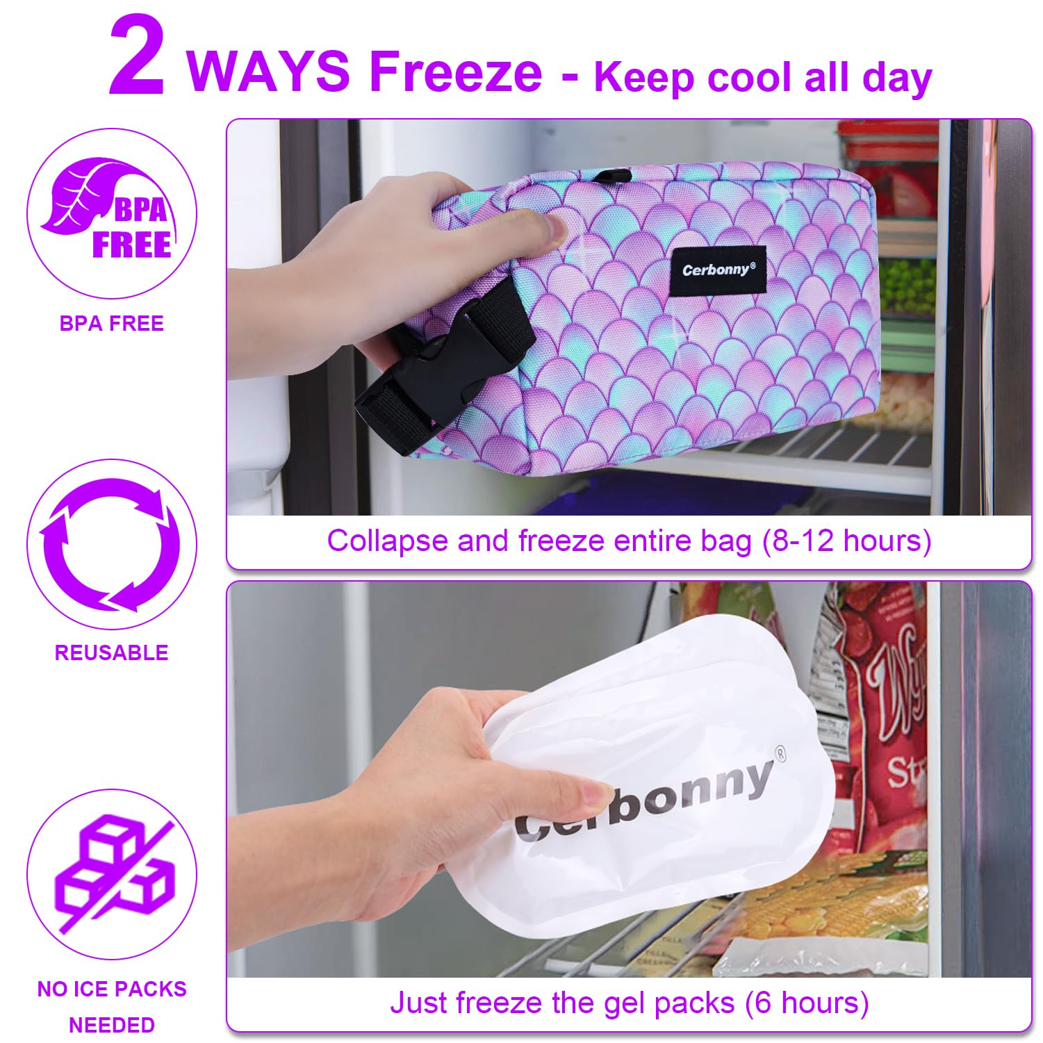 Cerbonny cooler bag two ways freeze for flexible cooling during travel.