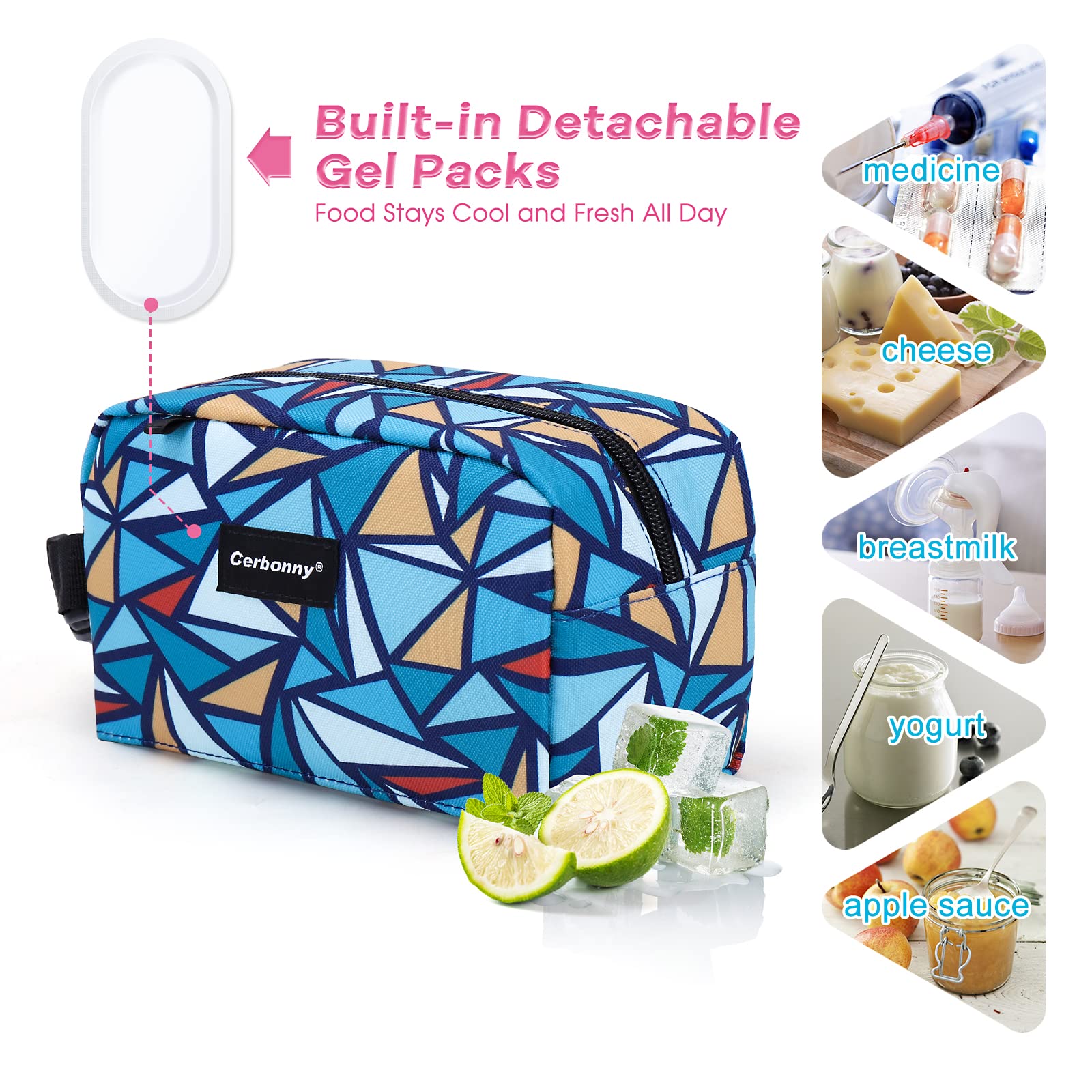 Cerbonny freezable lunch bag open design with easy-to-pack compartments