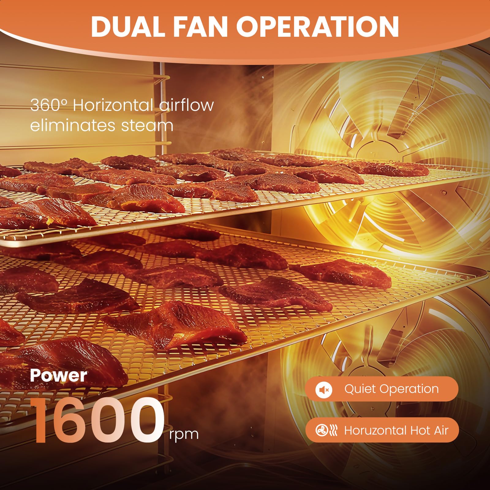 Cercker dehydrator drying meat jerky with even airflow.