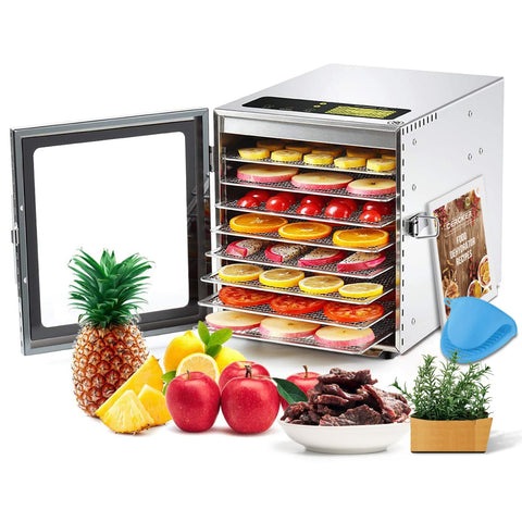 Cercker eight-tray dehydrator in stainless steel for even meat drying