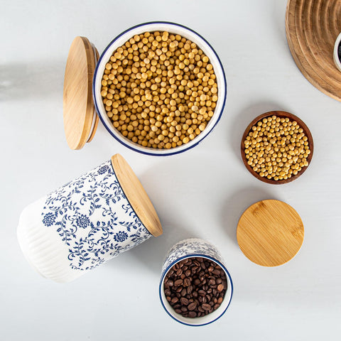 Cerkik blue canisters trio in tall, medium, small sizes for versatile storage