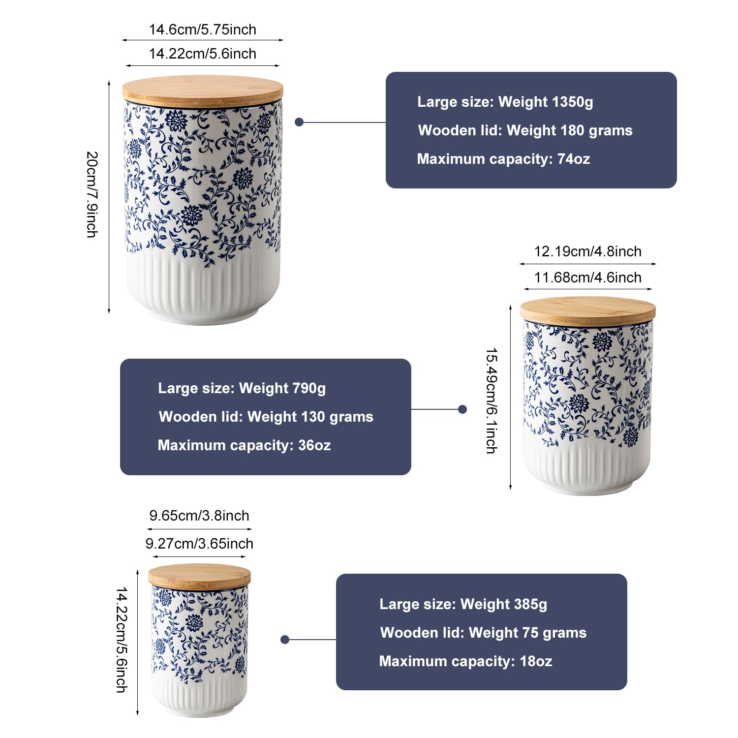 Cerkik blue canisters wide-mouth open for easy ingredient access