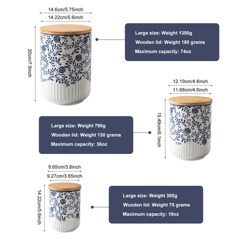 Cerkik blue canisters wide-mouth open for easy ingredient access