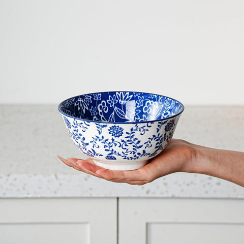 Cerkik porcelain bowls with vintage blue patterns for elegant table setting