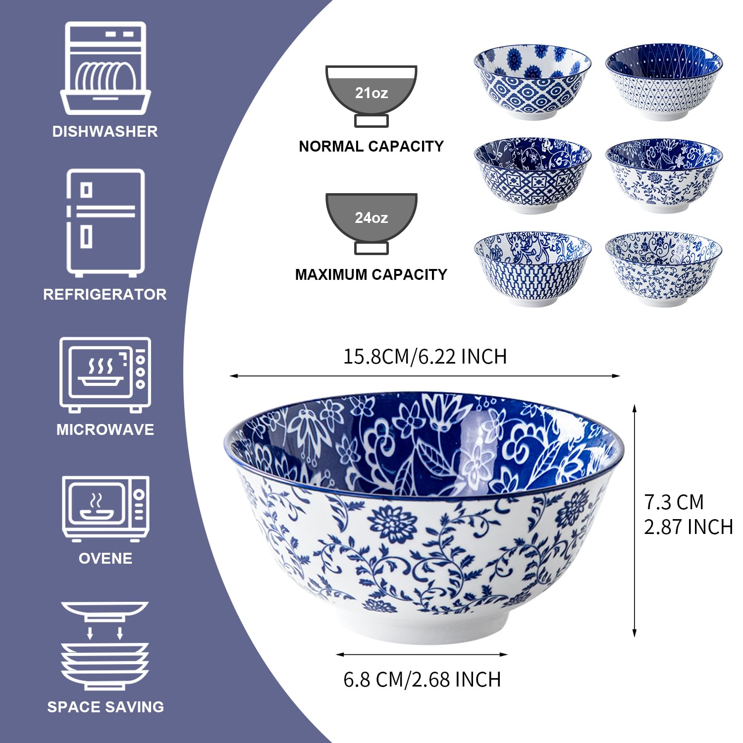 Cerkik 6-inch stackable ceramic bowls for versatile dining