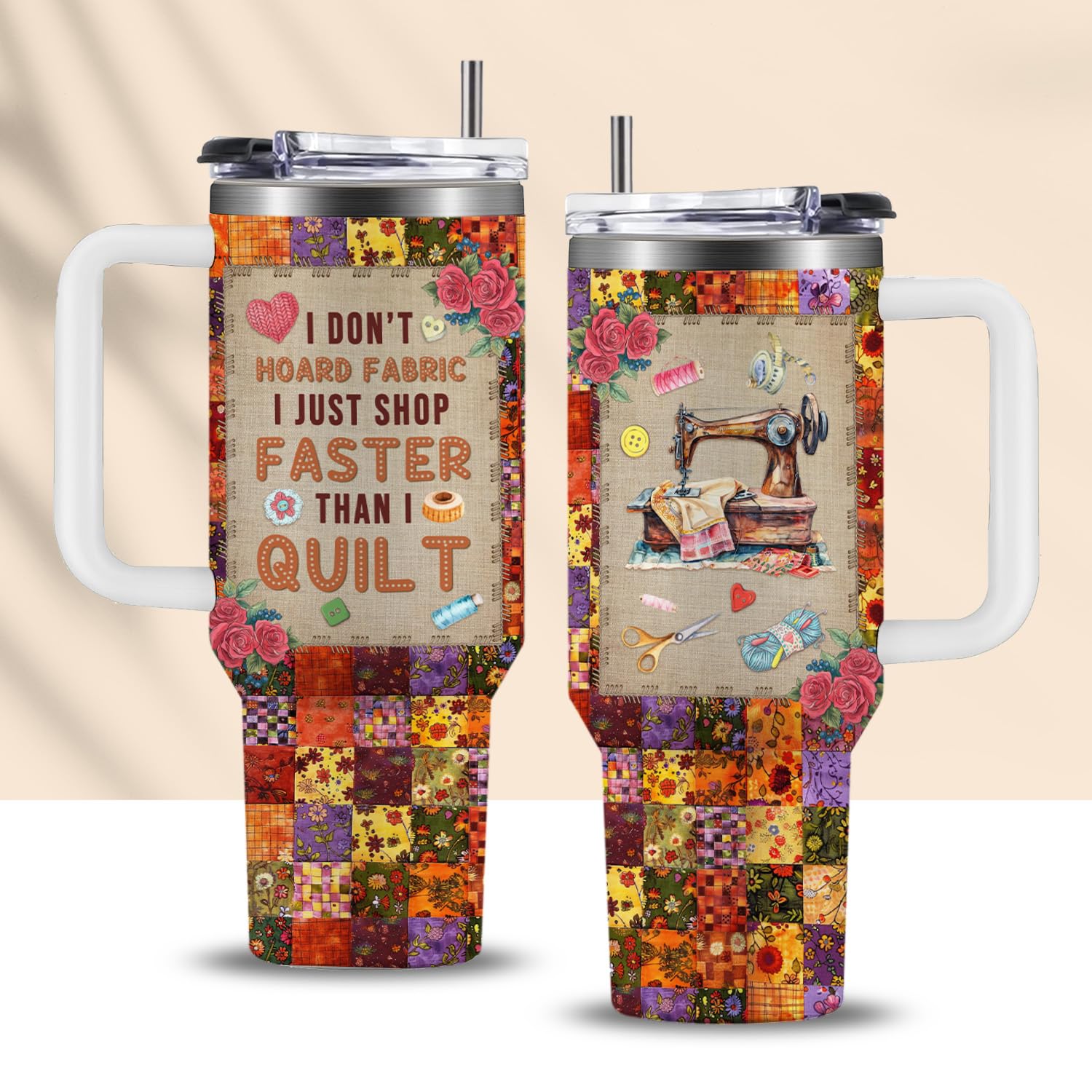 CGMIBAS sewing tumbler front view ideal for long quilting sessions.