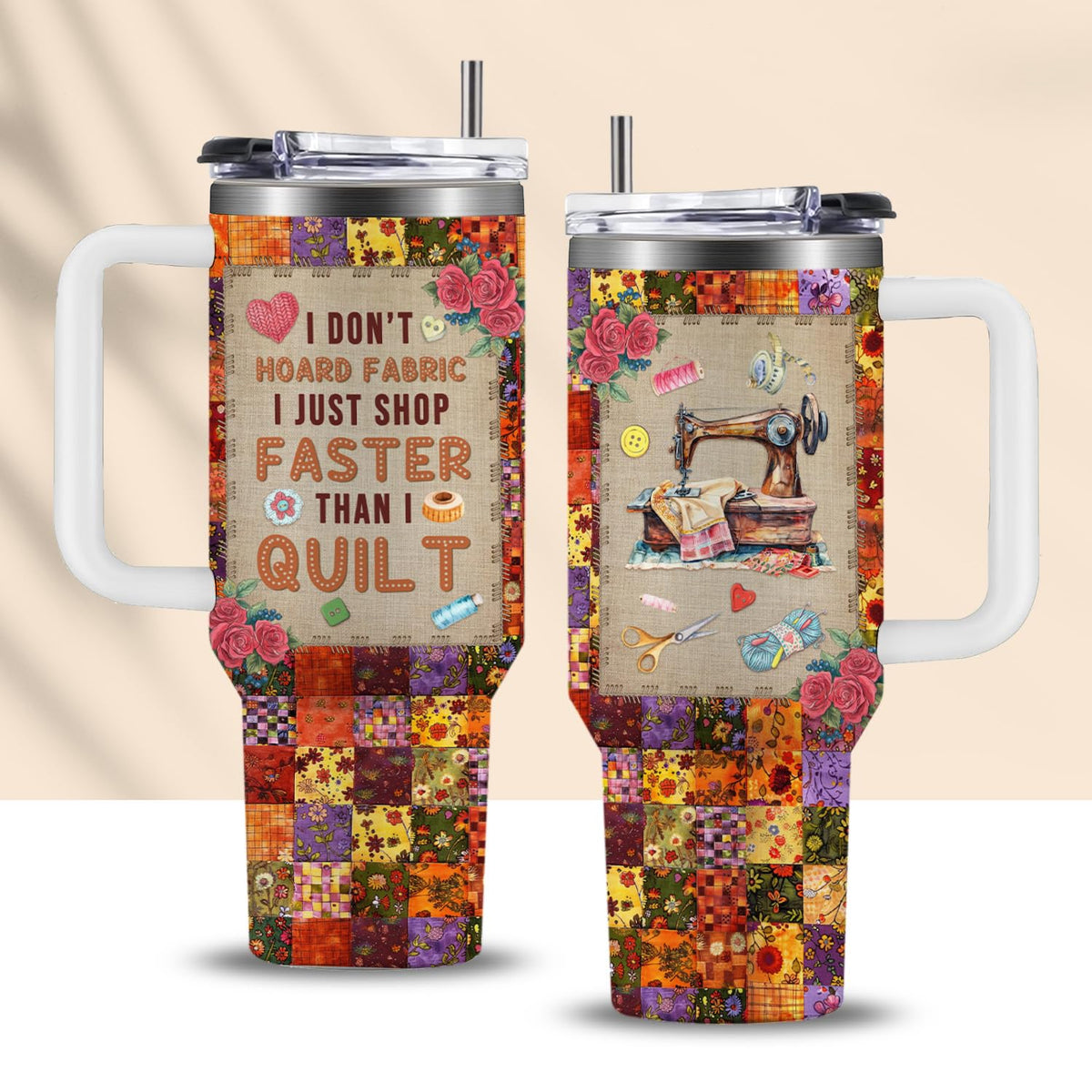 CGMIBAS sewing tumbler front view ideal for long quilting sessions.