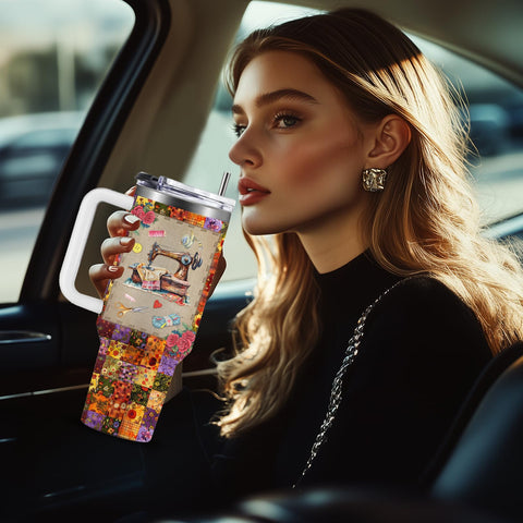 CGMIBAS sewing tumbler with quote design for fabric lovers on the go.