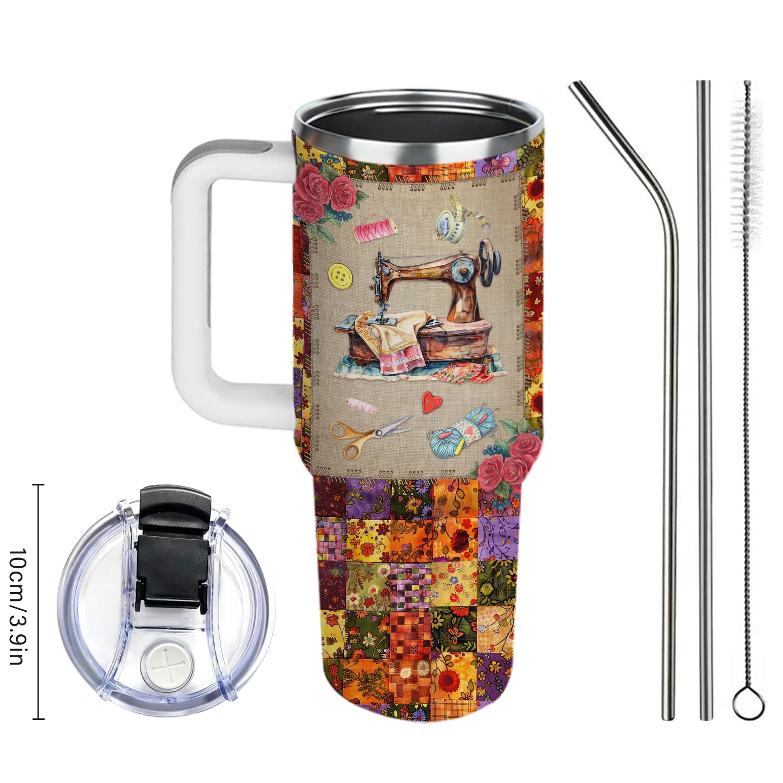 CGMIBAS sewing tumbler with straight straw for sipping convenience.