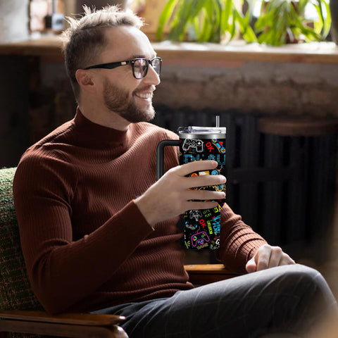 CGMIBAS 40oz tumbler with handle for easy desk to couch transport