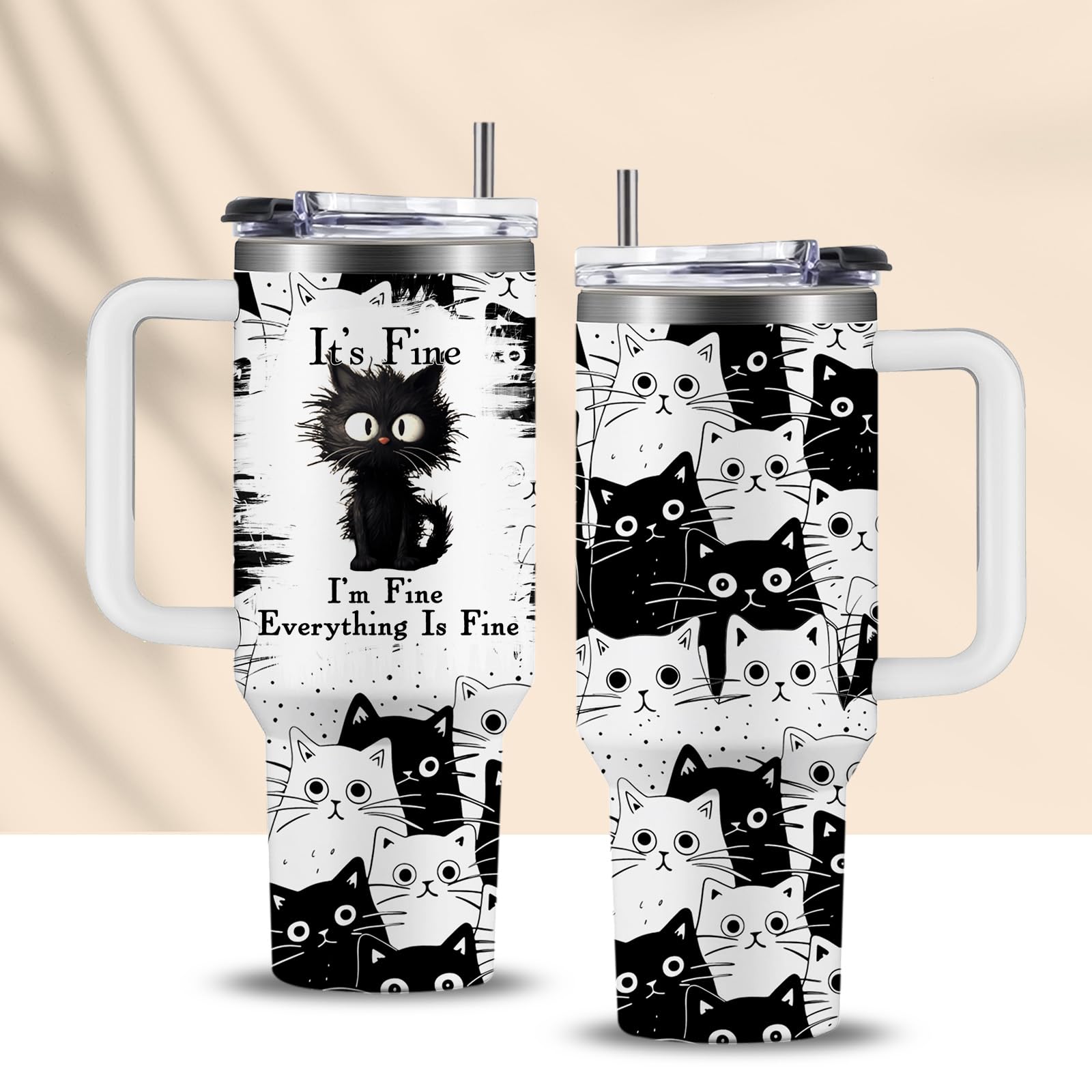 CGMIBAS I'm Fine cat tumbler with 40oz capacity for daily hydration