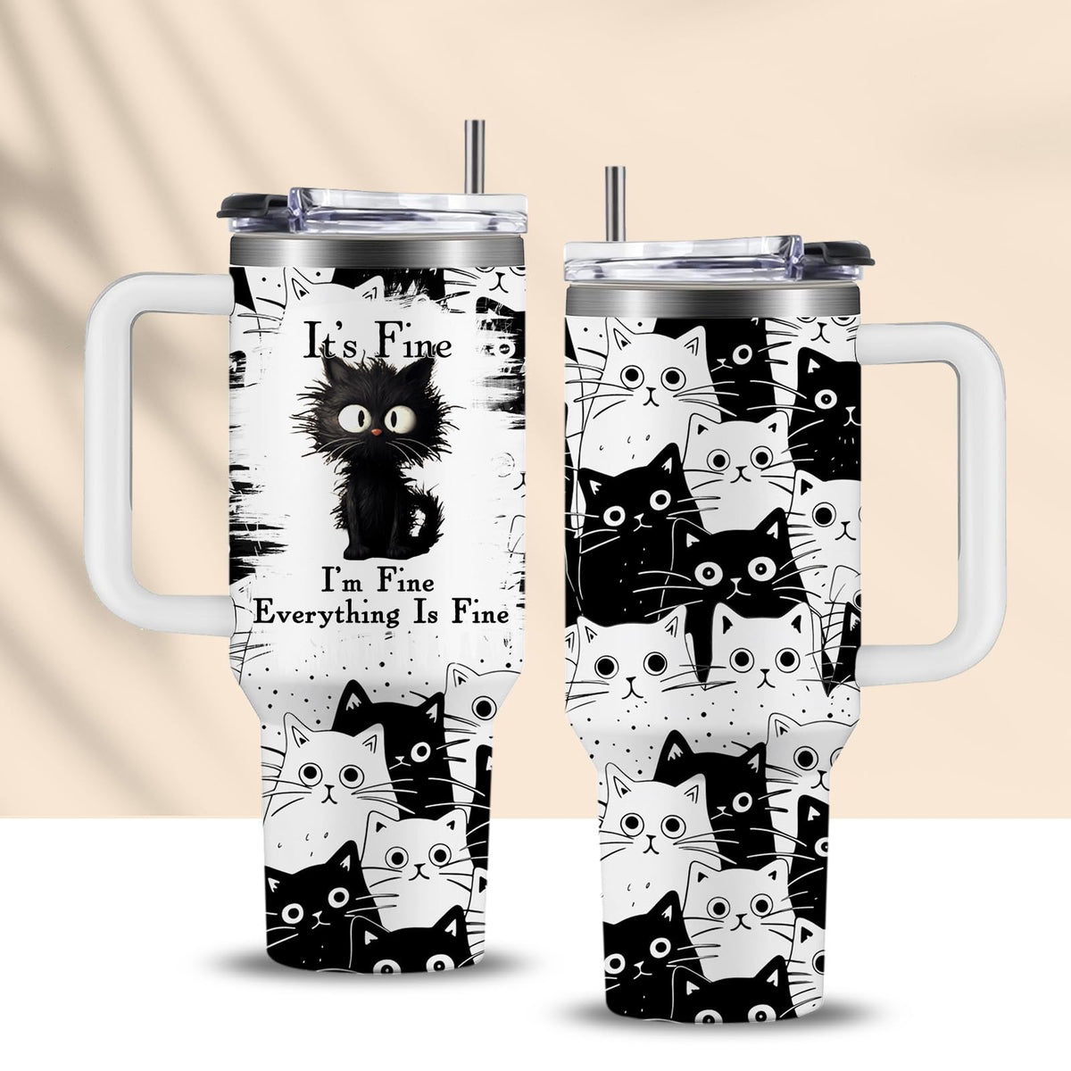 CGMIBAS I'm Fine cat tumbler with 40oz capacity for daily hydration