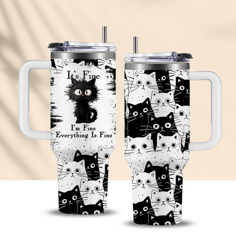 CGMIBAS I'm Fine cat tumbler with 40oz capacity for daily hydration