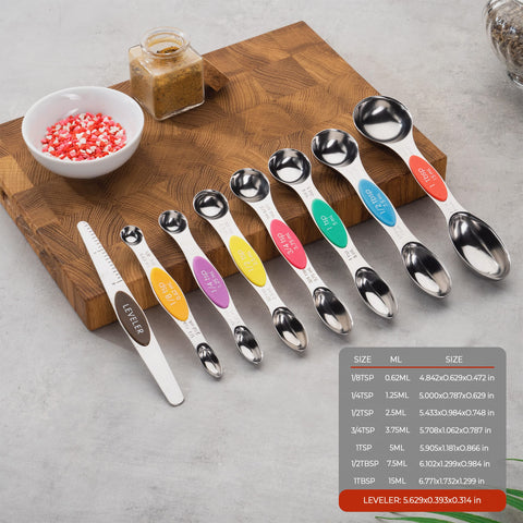 CH1EF double-ended spoons measure dry and liquid ingredients for versatile use.