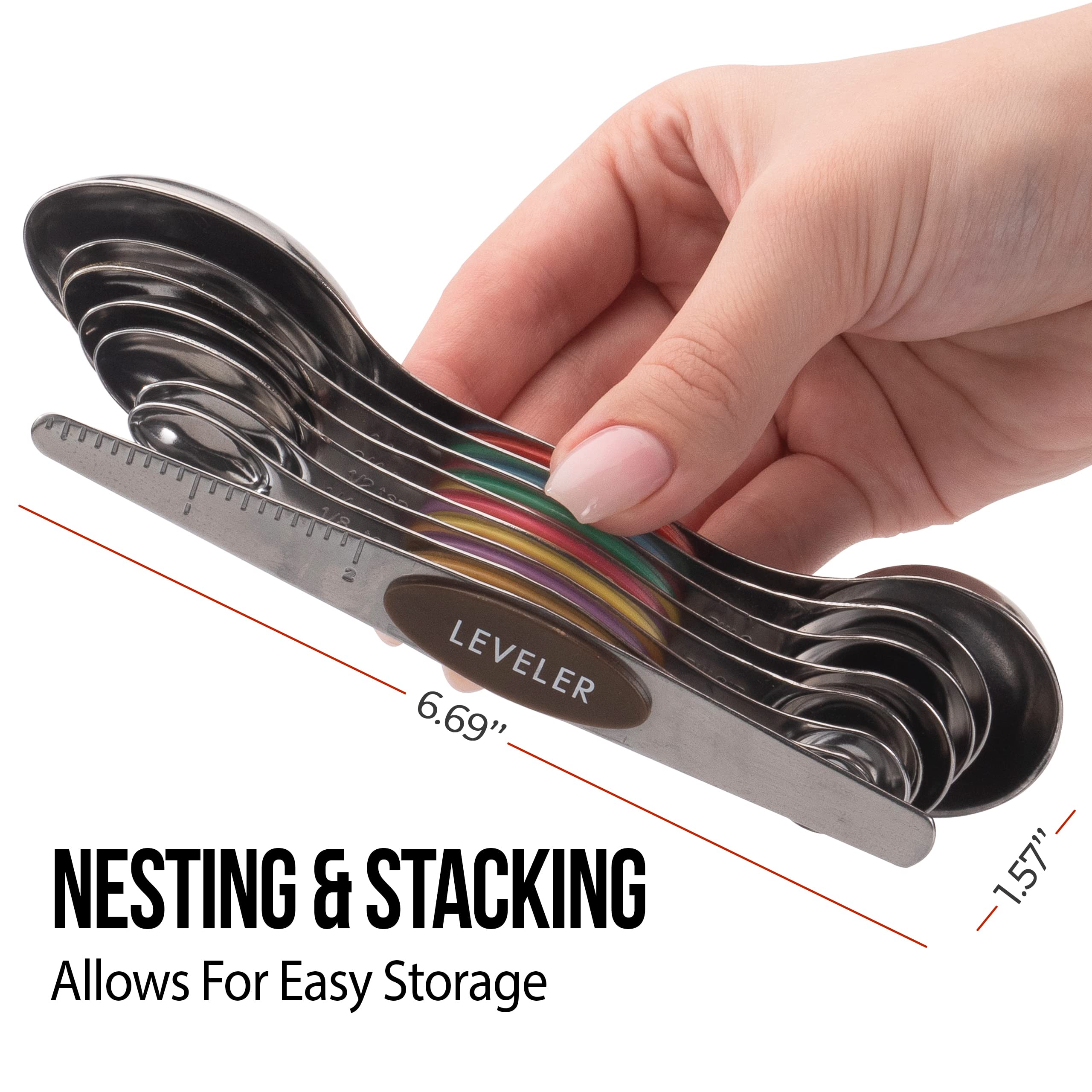 CH1EF magnetic storage spoons neatly nest in a drawer for quick access.