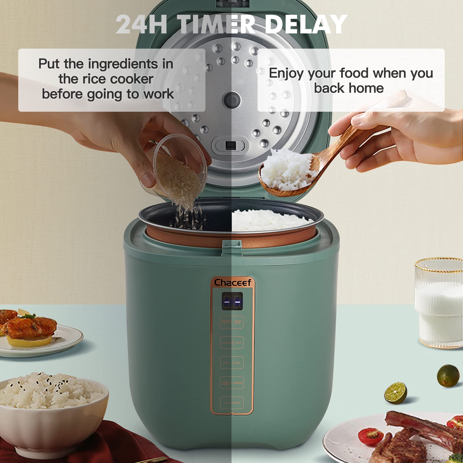CHACEEF mini rice cooker keep-warm function maintains warmth after cooking