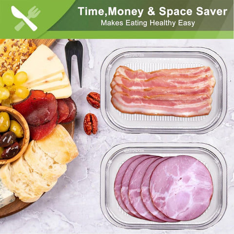 CHACHAE stackable storage in fridge saves space and reduces clutter.