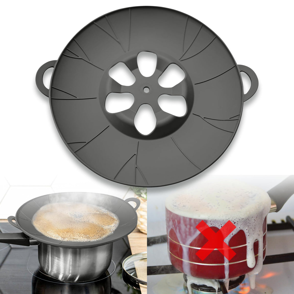 ChaiGuard boil-over stopper lid with universal fit prevents spills during chai preparation.
