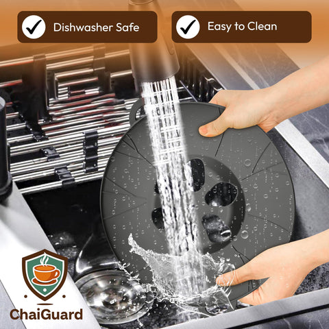ChaiGuard dishwasher-safe lid simplifies cleaning after busy brews.