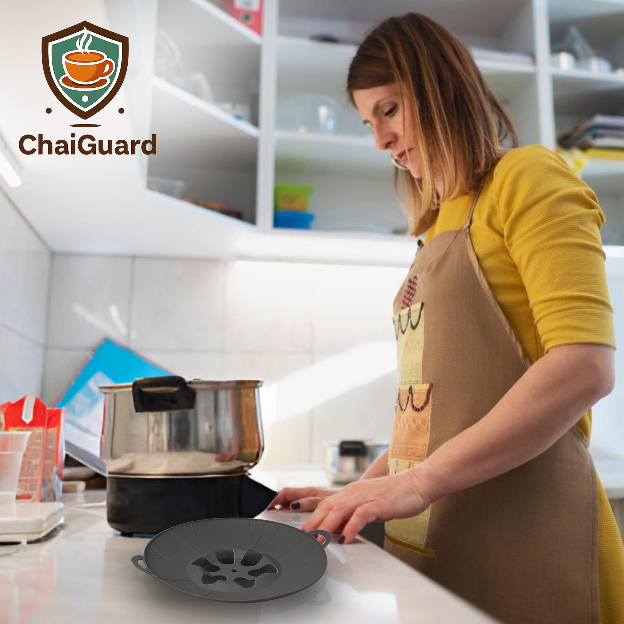ChaiGuard easy-clean silicone lid resists stains and remains flexible for storage.