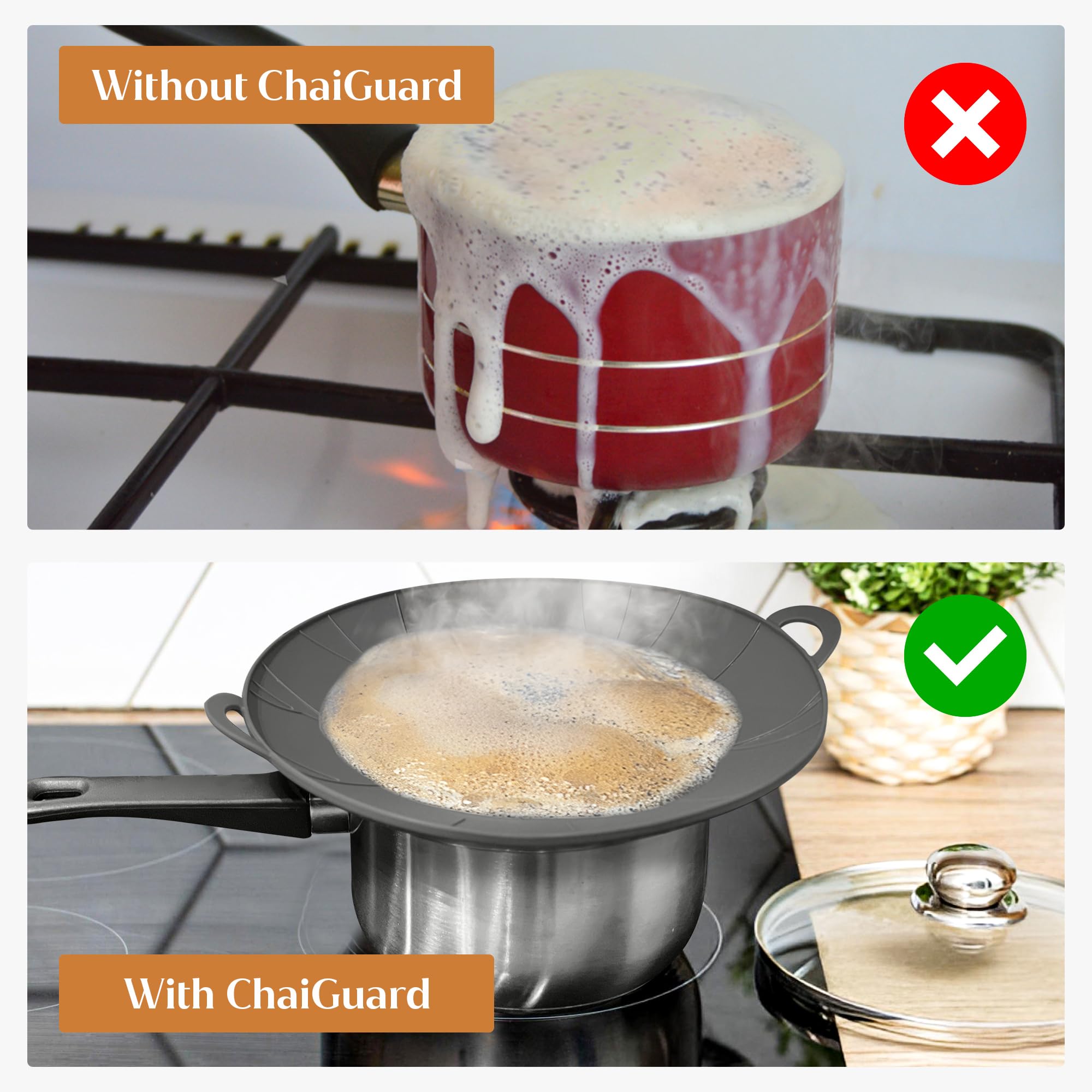 ChaiGuard heat-resistant lid endures up to 520°F for stovetop chai prep.