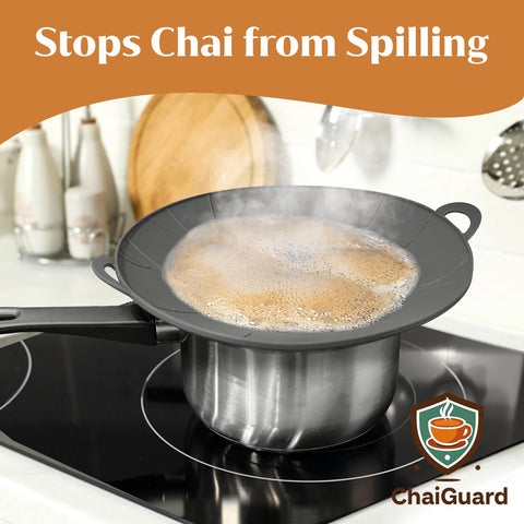 ChaiGuard silicone lid for pots and pans seals steam while heating tea.
