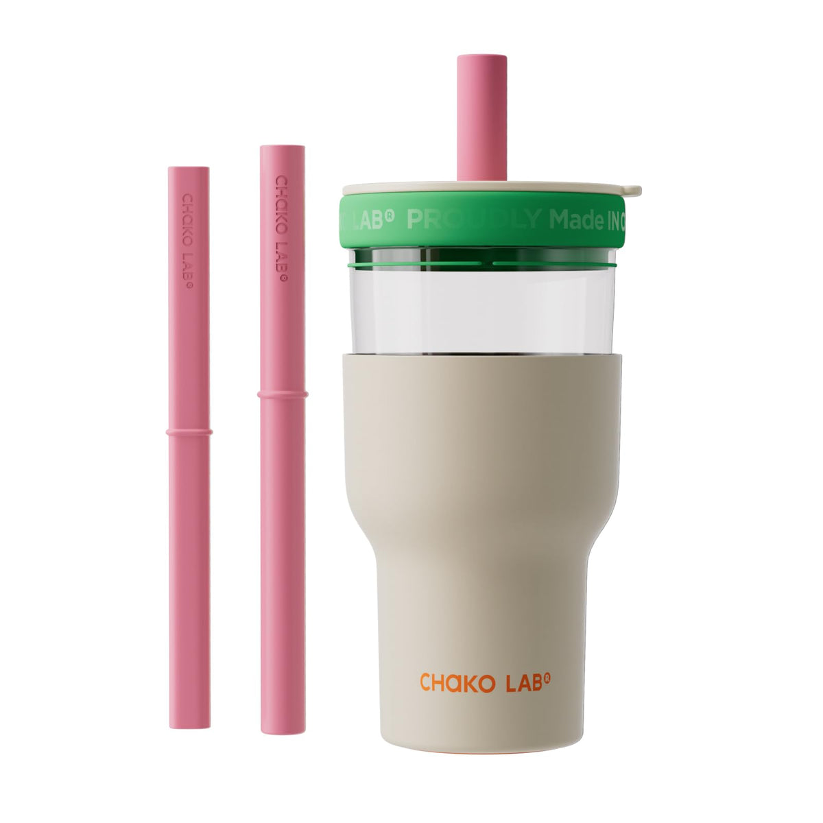 CHAKO LAB insulated bottle with two straws for quick hydration on the go
