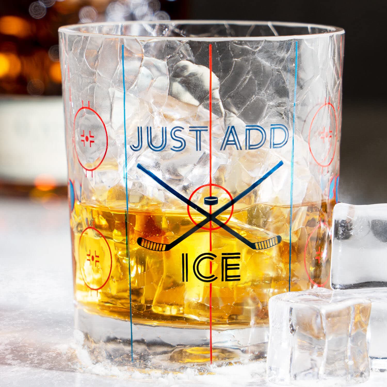 ChalkTalkSPORTS hockey rink design lowball glass ideal for game-night cheers.