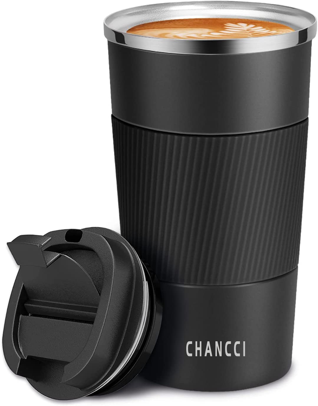 CHANCCI 16oz travel mug with lid for spill-free sipping on the go.