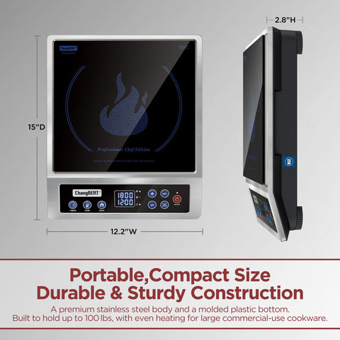 ChangBERT induction burner stainless steel body emphasizes durability and simple sanitization.