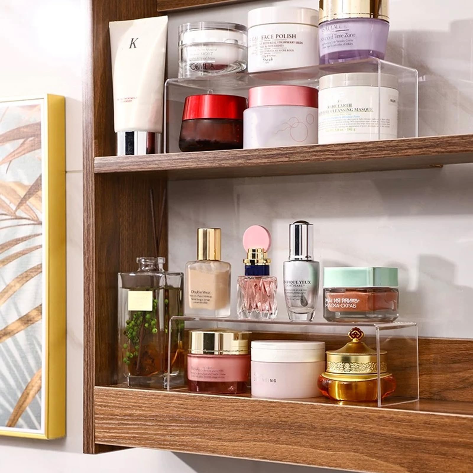 CHANNICORNER two-pack acrylic organizer for medicine cabinet maximizes shelf space and visibility