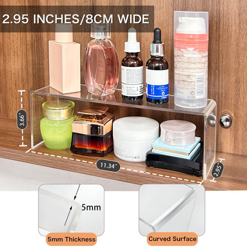 CHANNICORNER narrow-width shelves keep vanity items neatly arranged in a compact cabinet