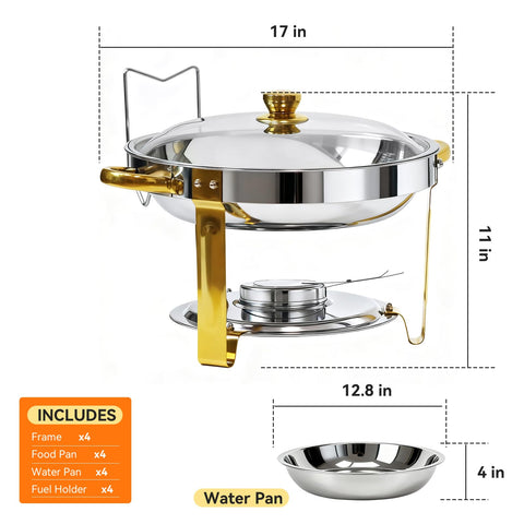 Charcofire gold finish chafing dish enhances wedding buffet presentation.