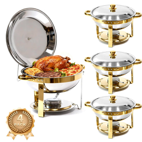 Charcofire gold round chafing dish assembly for quick-event setup