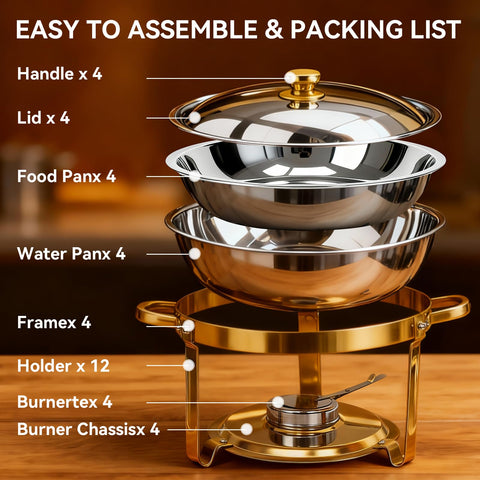 Charcofire gold round chafing dish folding stands in compact storage