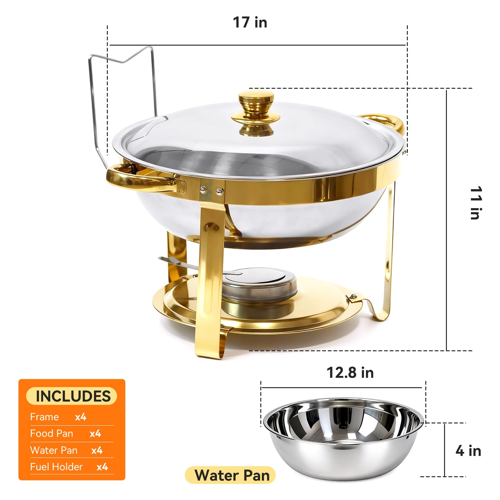 Charcofire gold chafing dish lids and water pans for reliable temp control
